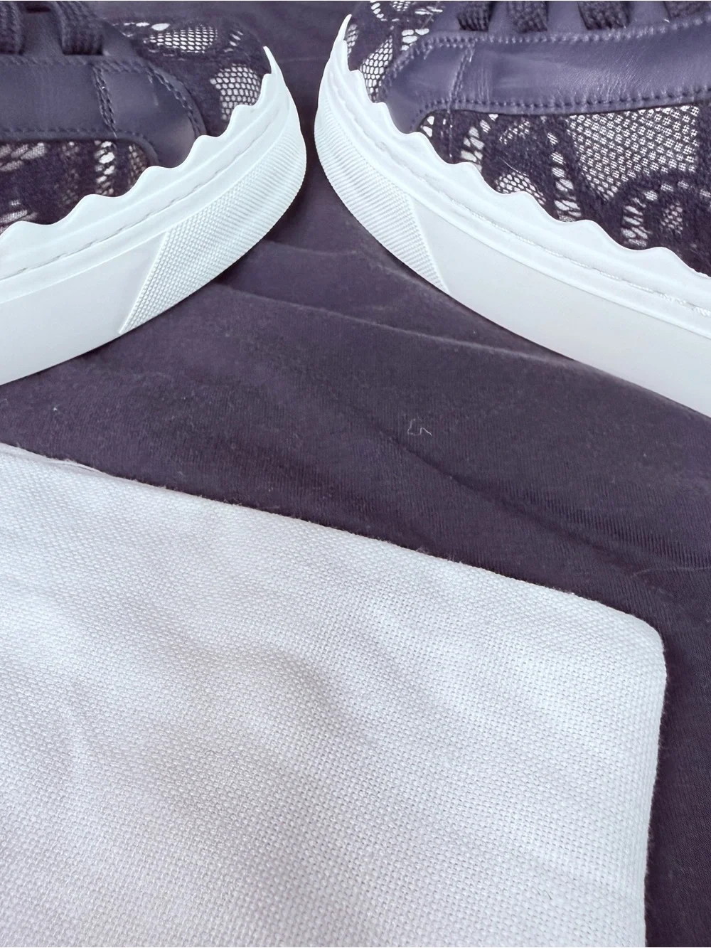 Chloe- Navy Lace Overlay Sneakers with White Platform Sz 39